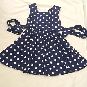 Lady VintageNavy Blue Polka Dot Dress 3/4
